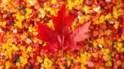 A close-up of a vibrant red maple leaf against a blurred background, symbolizing autumn and nature