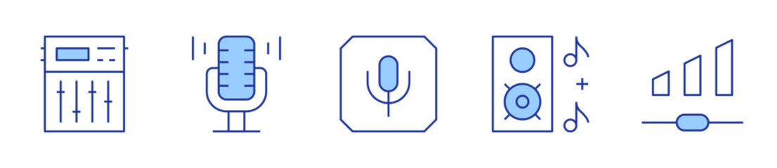 equalizer, music, volume, microphone, audio. Audio Icon vector illustration. Line Duotone style. Editable stroke