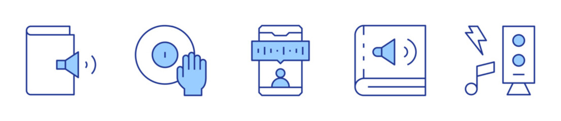 speaker, dj, audio, audio book. Audio Icon vector illustration. Line Duotone style. Editable stroke