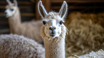 Obraz premium llama in livestock on nature background