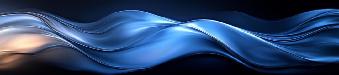 Dynamic Blue Waves with Fluid Movement Illuminated by Soft Warm Light. Generative AI