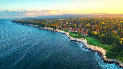 Coastal Town Sunrise Aerial View