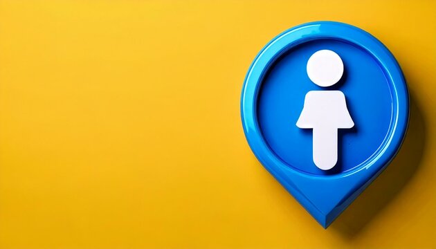 a location icon with a woman symbol in the center, representing a female figure, stands against a yellow backdrop. This image symbolizes direction and finding a specific location related to women - Powered by Adobe