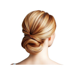 Fototapeta premium A sophisticated updo hairstyle showcasing smooth, shiny blonde hair styled in an elegant bun.
