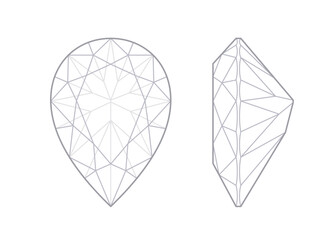Pear cut gemstone top and side views. Outline icon with editable stroke. Vector illustration