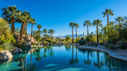 Palm Trees Pool Oasis Landscape Vacation