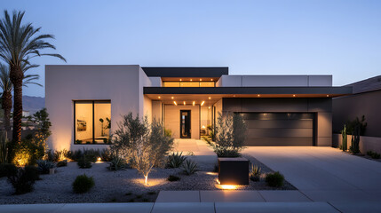 Contemporary Luxury Home with Modern Architecture and Landscaped Front Yard : Generative AI