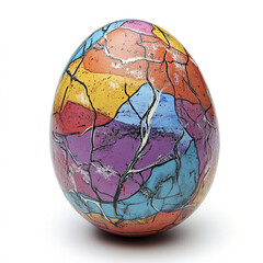 Colorful cracked Easter egg on white background