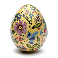 Decorative Easter egg with floral patterns on white background