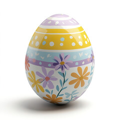 Colorful Easter egg with floral patterns on white background