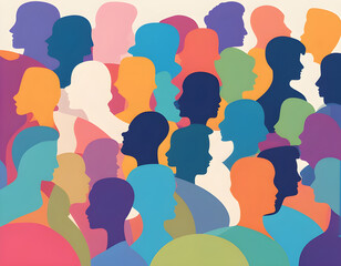 Abstract man head silhouette group of multicolor man profiles inside banner background.