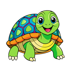 A Happy Cartoon Turtle with Brightly Colored Shell and Friendly Face