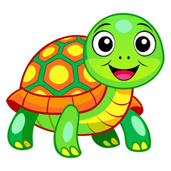 Fototapeta premium A Happy Green Turtle Cartoon Illustration with Orange Shell and Yellow Accents