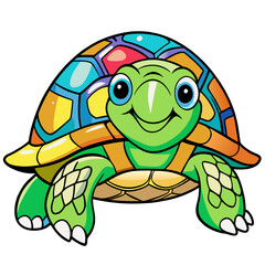 A Colorful Cartoon Turtle with a Happy Expression and Bright Shell