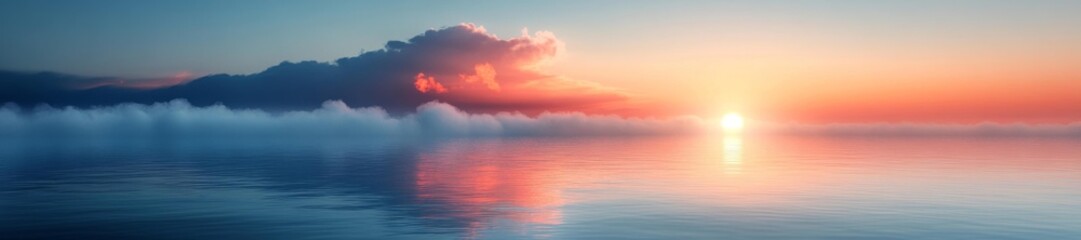Obraz premium Vibrant Sunrise Lighting Up Calm Ocean Waters with Soft Cloud Formations. Generative AI