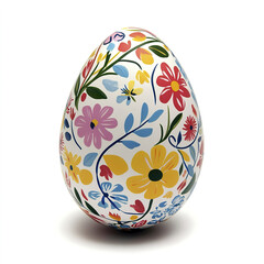 Colorful Easter egg with floral patterns on white background