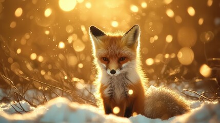 Obraz premium Fox in snowy landscape winter wonderland wildlife photography magical atmosphere serene viewpoint nature's beauty