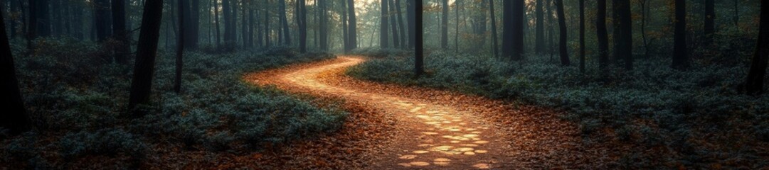 Obraz premium Winding Trail Through the Forest with Giant Footprints. Generative AI