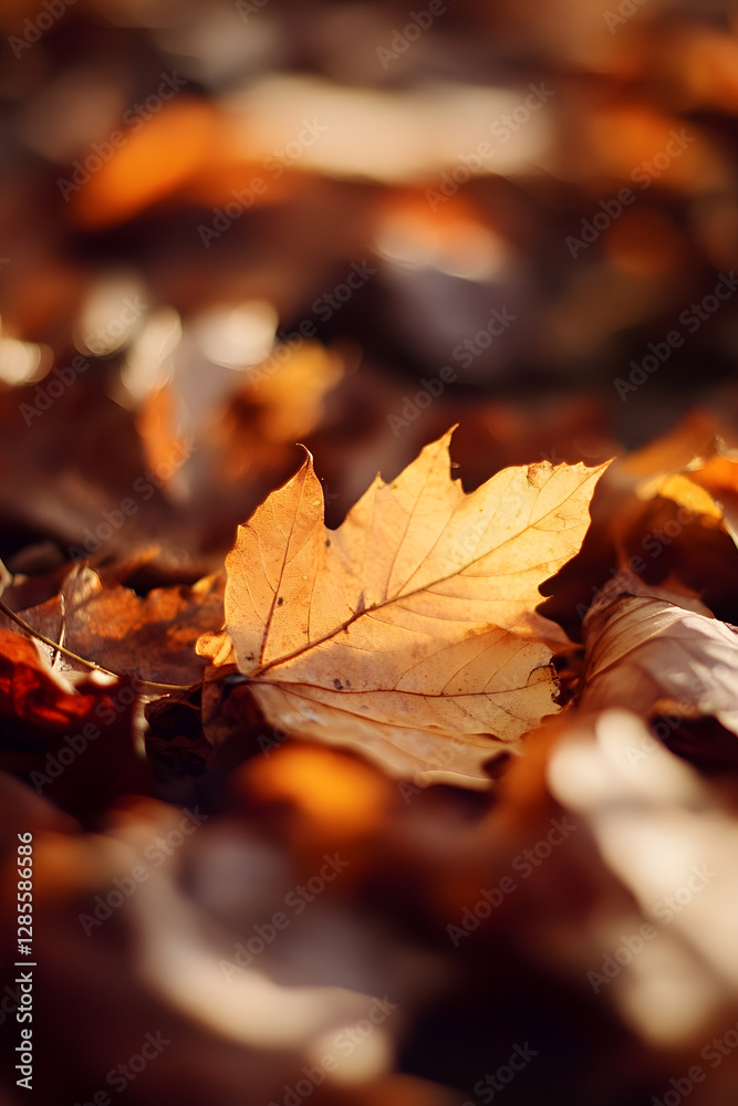 Aufkleber closeup of autumn leaf with golden hue in soft focus background : generative ai