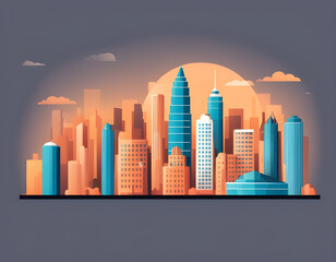 modern flat city building silhouette illustration Free Vector background.