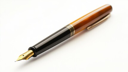 Naklejka premium Brown and black fountain pen on white background