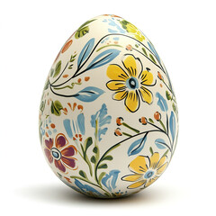 Decorative Easter egg with floral patterns on white background
