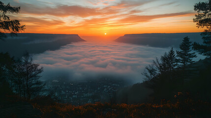 Fototapeta premium Mountain Sunrise Valley Mist