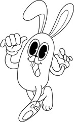 Minimalist Outline Playful Rabbit Character cartoon retro style hand-drawn illustration