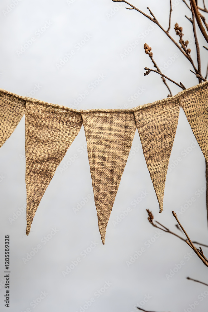 Aufkleber rustic burlap banner with natural branches on light background for festive decor inspiration : gener