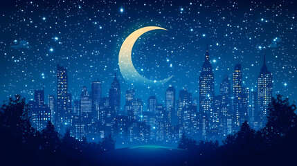 Night City Moonlit Skyline