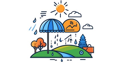 Vibrant Line Art Illustration: Sunny Day, Autumnal Landscape, Weather Protection AI Generated