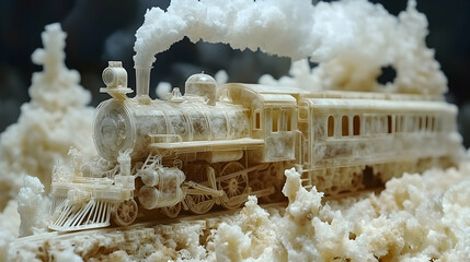 Steam Train Model on White Display