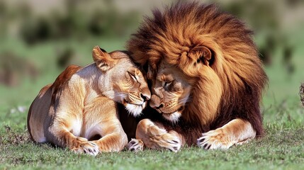 Love in the wild a lion and lioness embracing in their natural habitat serengeti wildlife photography