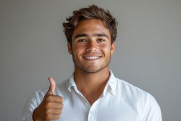 Optimistic Businessman Gesture Thumbs-Up Corporate Portrait