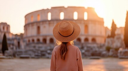 Golden sunset casts warm glow on ancient ruins, evoking timeless