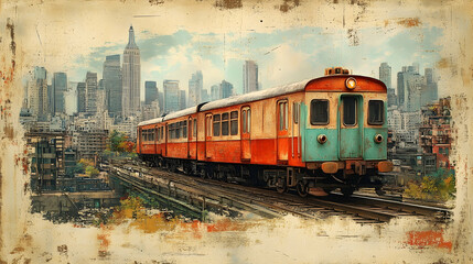 Obraz premium Vintage NYC Train on Elevated Track