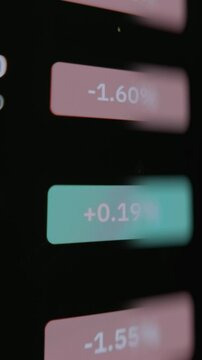 Percentage of price growth and decrease of cryptocurrencies in real-time