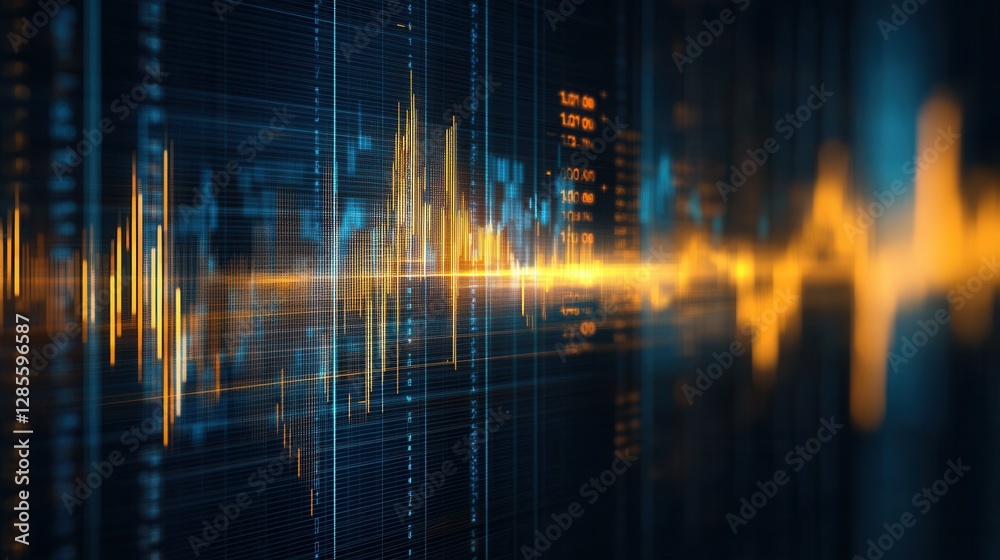 Poster Abstract Data Visualization of Digital Chart with Waves and Colorful Elements in Dark Setting