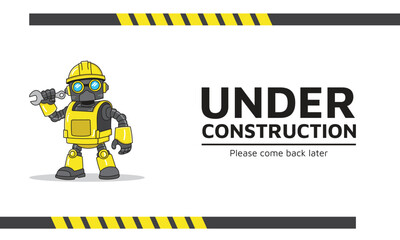 An Under Construction Website Page for Design Element or Web Page Element with Cartoon Robot