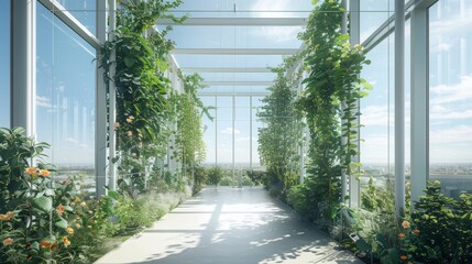 Obraz premium Innovative microclimate farming system rows of vegetables flourishing in controlled conditions