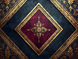Glowing Intricate Tribal Pattern With Overlapping Diamonds and Arrows in Gold and Maroon Tones
