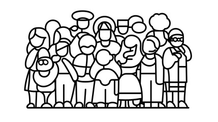 Line Art Illustration: Diverse Group of People United AI Generated