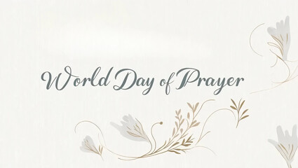 Elegant World Day of Prayer Wallpaper with Inspirational Text, Minimalist Symbols, and a Serene White Background