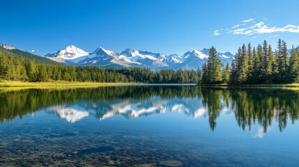 Mountain lake reflection serene landscape