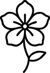 Simple line drawing, stylized flower, lotus blossom, single stem, one leaf, black and white illustration, minimalist design, graphic art, clean lines, symmetrical, iconic shape, botanical sketch, bold