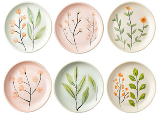 Hand-Painted Ceramic Plates Featuring Floral Designs in Soft Pastel Colors for Home Decor
