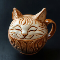 Ceramic cat-shaped coffee mug with lid
