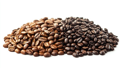 Raw and roasted coffee beans. Stages of roasting coffee beans, collage. Banner design. A collage of coffee beans showing various stages of roasting.