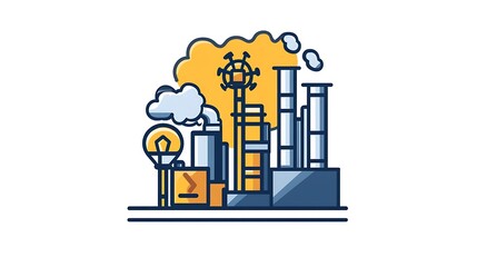 Obraz premium Vibrant Illustration: Industrial Complex & Pollution at Dusk AI Generated