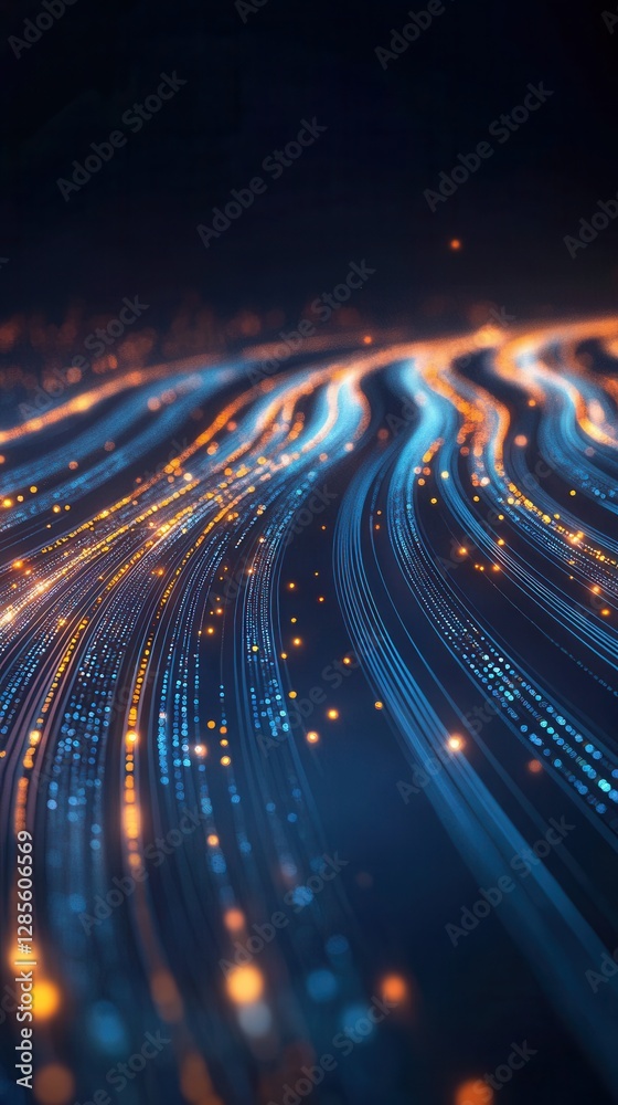Poster abstract glowing lines with vibrant colors creating a dynamic flow in a dark environment